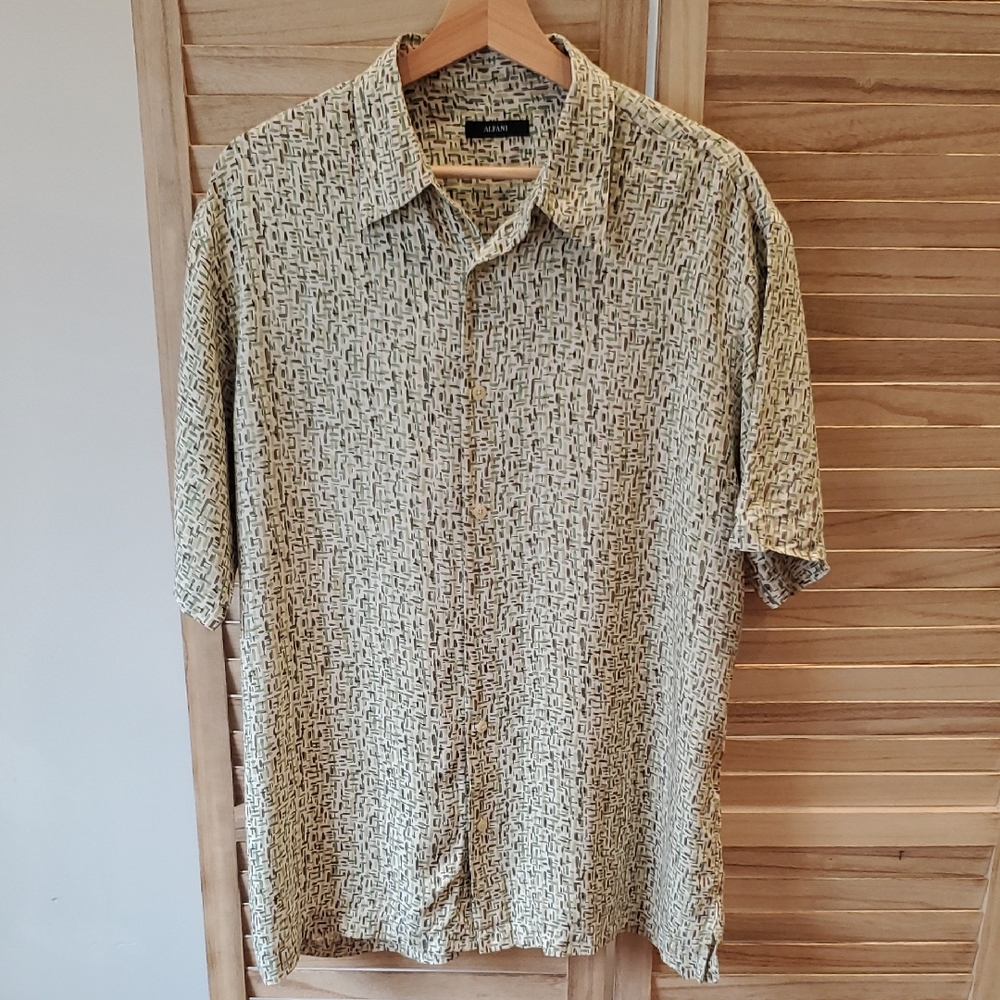 Alfani Men's Geometric Print 100% Silk Button Down Shirt SZ L